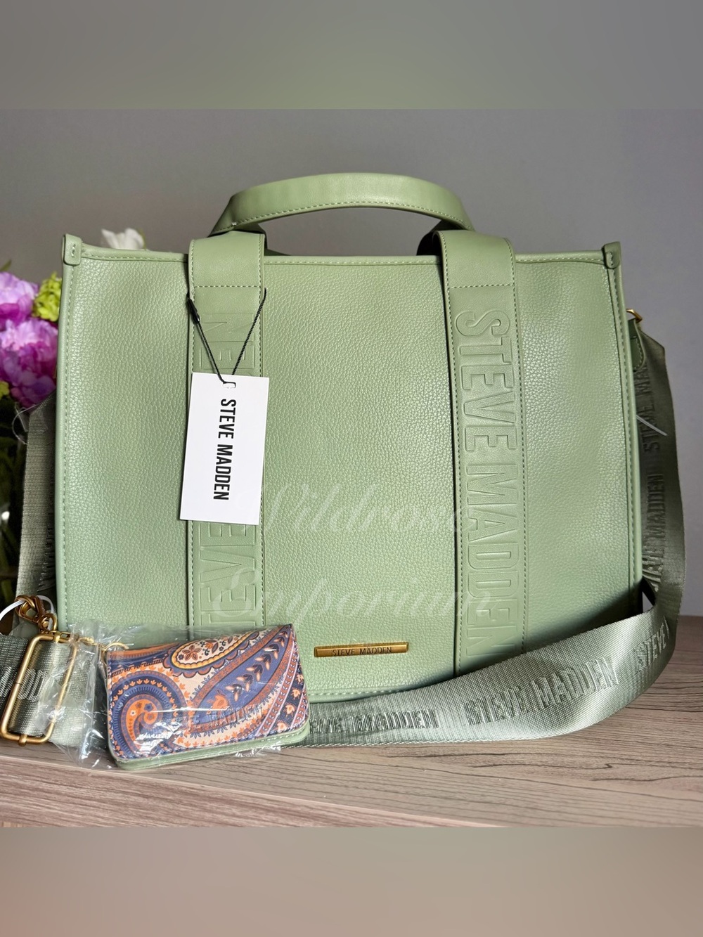 STEVE MADDEN BWEBBER-EL LARGE TOTE SHOULDER BAG SATCHEL FALL MOODY GREEN WALLET